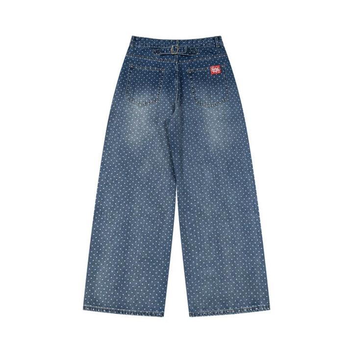 Women's High-Waist Wide Denim Culotte with Allover Polka Dot Pattern Amarae