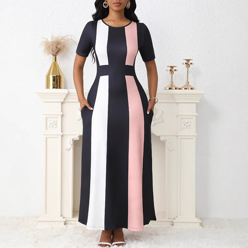 Maxi dress for women with a trendy block stripe design and practical pockets Amarae