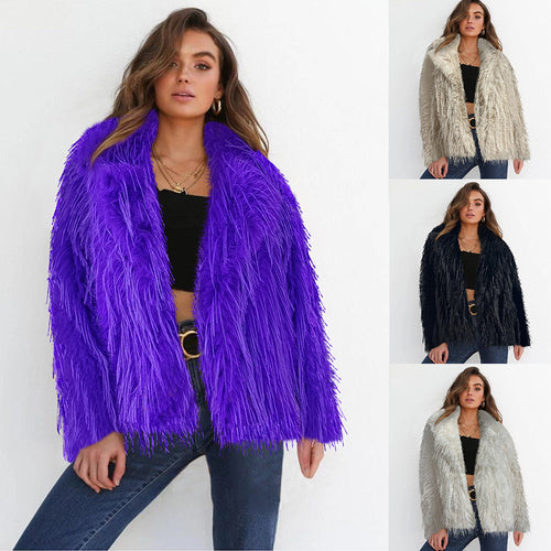 Ladies Elegant Faux Fur Blazer with Wide Lapels Amarae