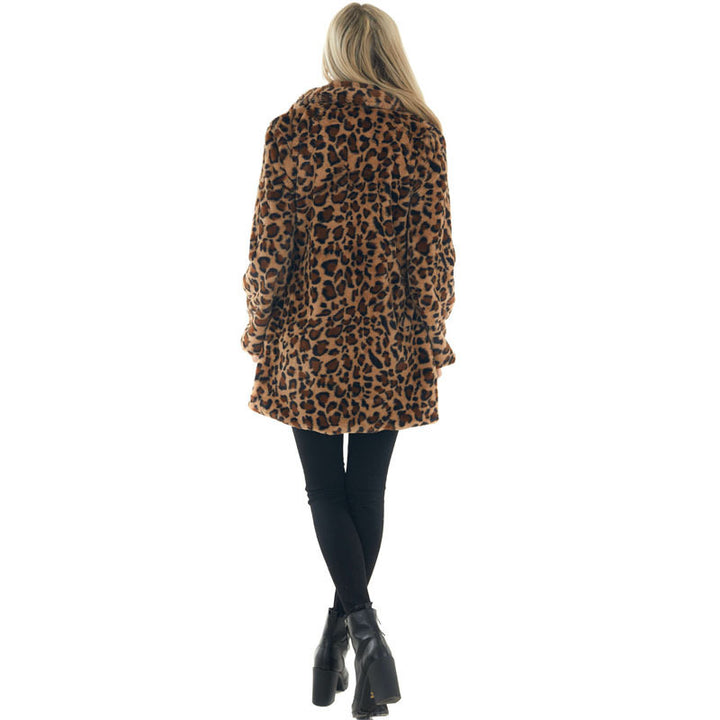 Women Leopard Fleece Jacket Comfortable Open Collar Amarae