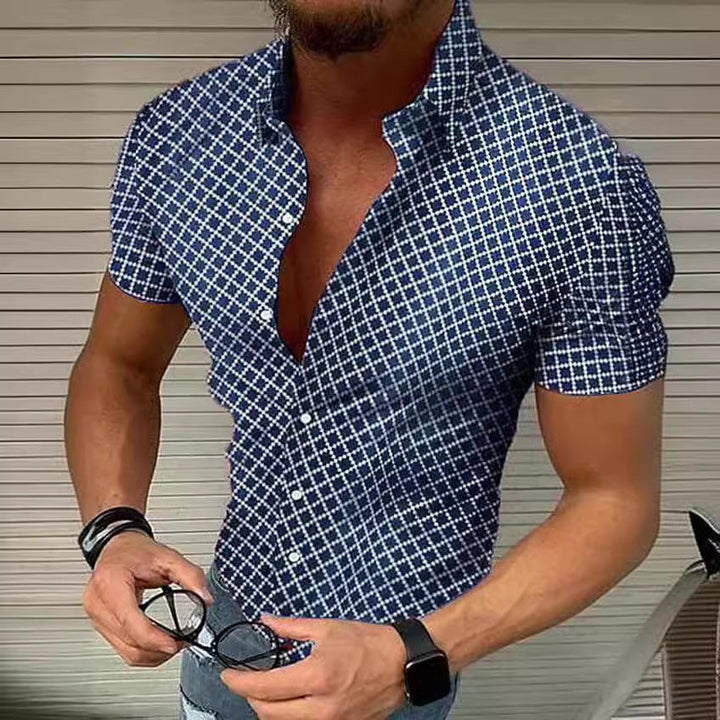 Men's Short Sleeve Shirt with Modern Check Pattern and Breathable Cotton Blend Lune London