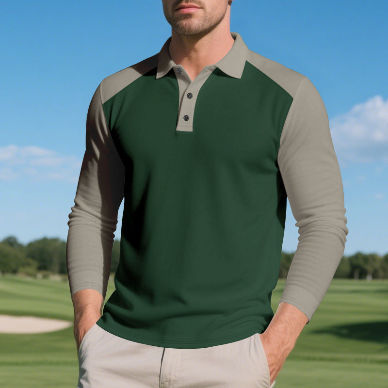Men's Long Sleeve Sporty Polo with Modern Color Accents Lune London