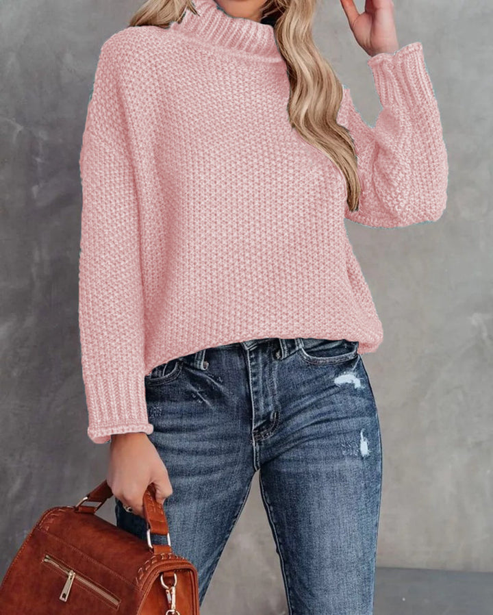 Comfortable knitted sweater for women with a high collar and airy structure Lune London