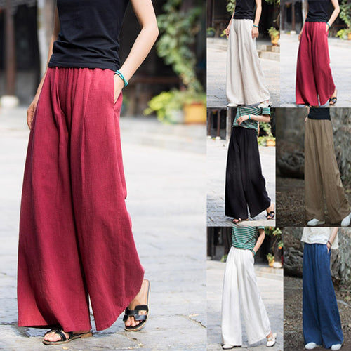Linen trousers for women in loose fit with elastic waistband and practical pockets Amarae