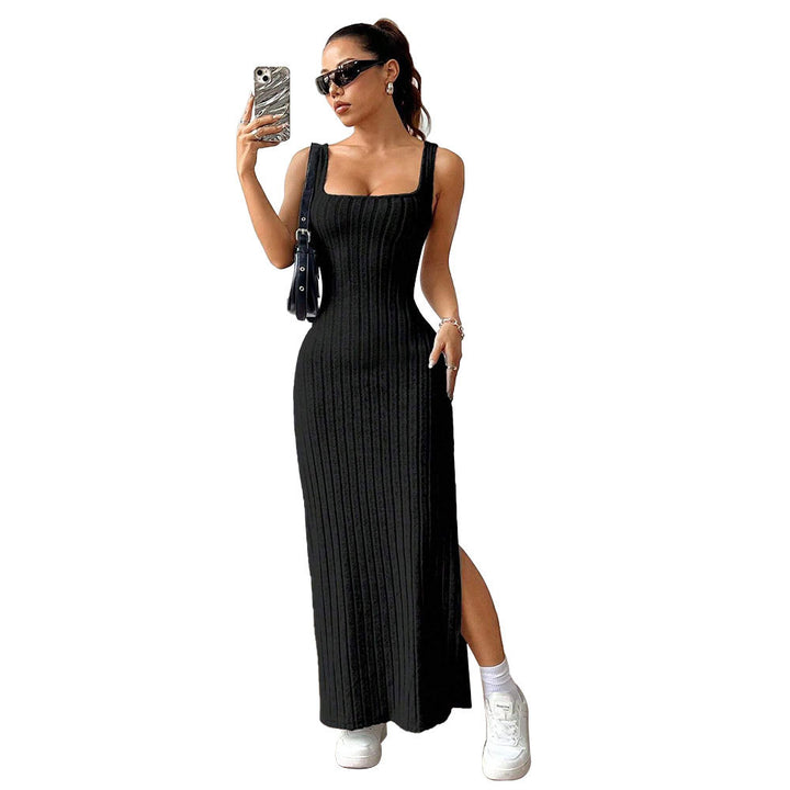 Robe maxi pour femmes avec motif à côtes élégant et fente latérale Chic & Stil