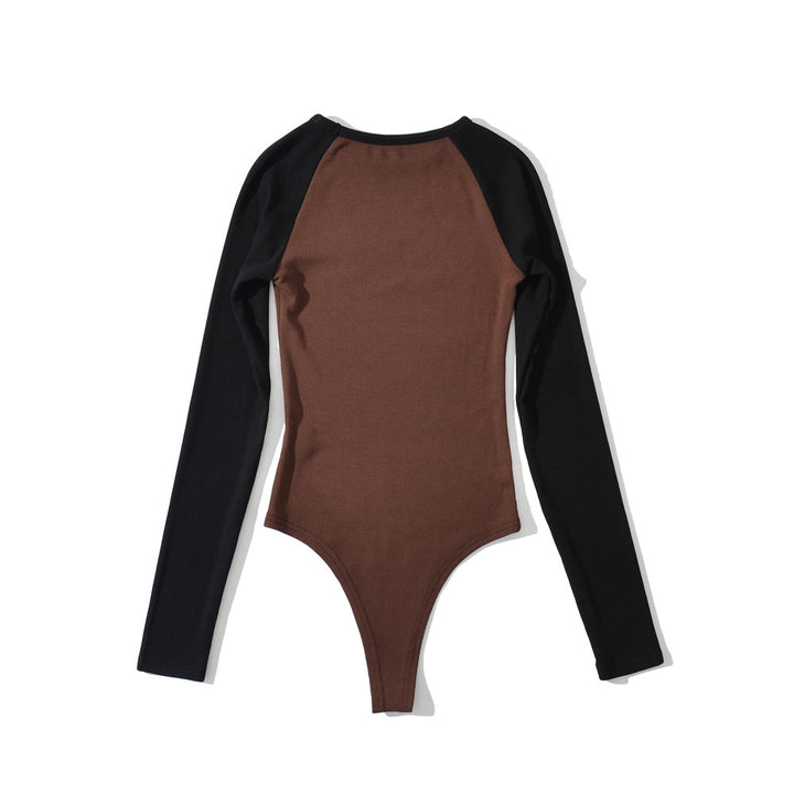 Women's raglan bodysuit with long sleeves, ribbed texture and snap closure Amarae
