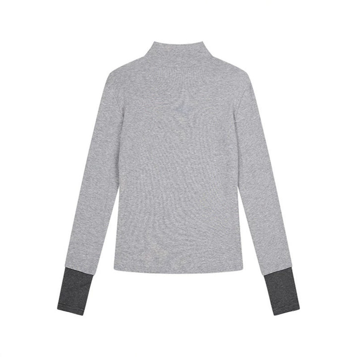 Women’s long-sleeve shirt with Henley button placket, contrast cuffs, and music note print Amarae
