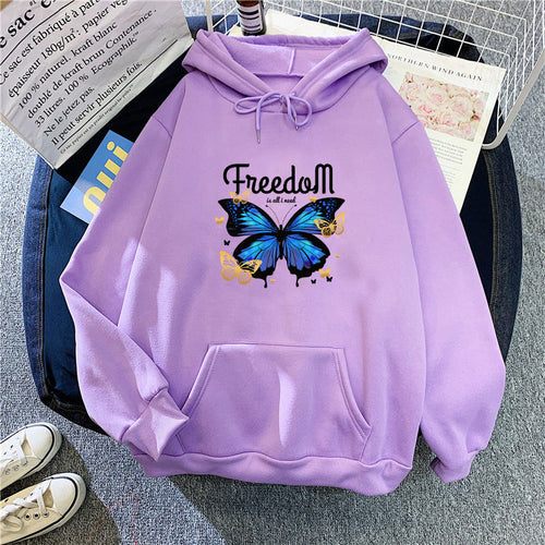 Ladies hooded sweatshirt with artistic butterfly design Chic & Stil
