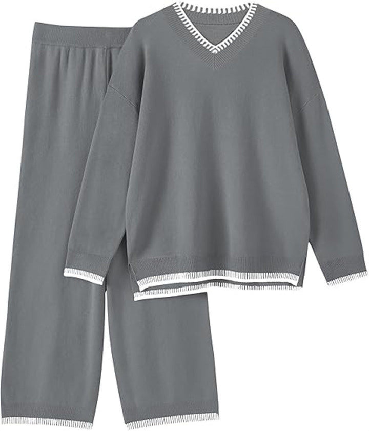 Comfortable v-neck sweater and pant set for women Lune London