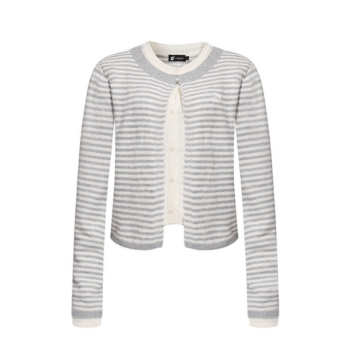 Women's Short Layered Cardigan with Round Neck and Fine Stripes Amarae