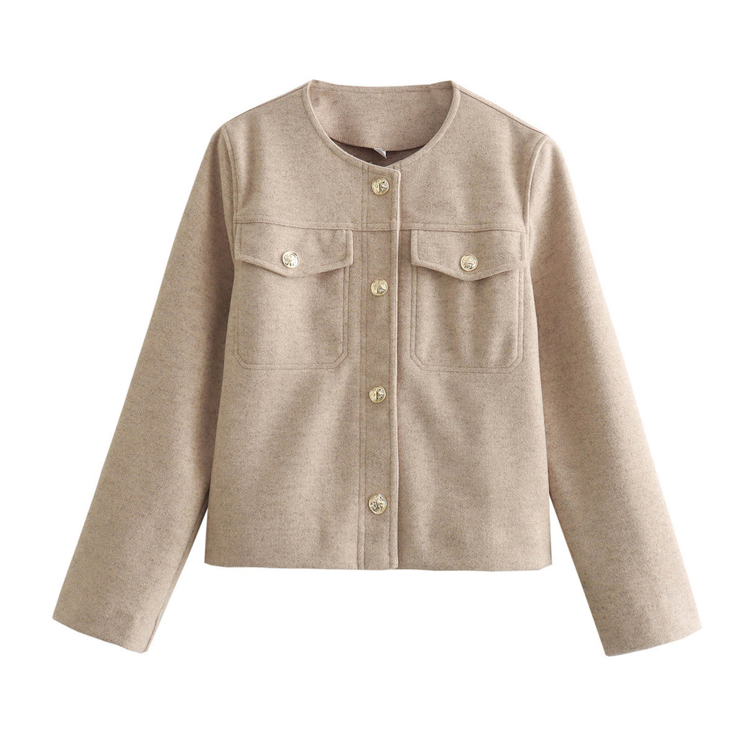 Trendy women's blazer jacket with gold buttons and patch pockets Lune London