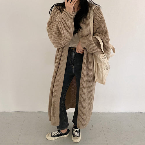 Women Thick Knit Cardigan with Open Front and Relaxed Fit Amarae