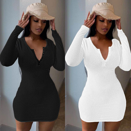 Knitted dress for ladies with button placket and fitted cut Amarae