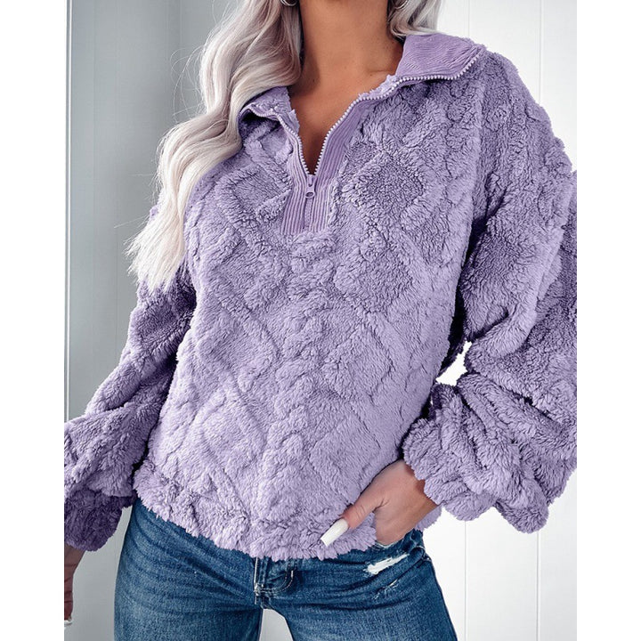 Pull en polaire confortable pour femmes avec col montant et fermeture éclair Chic & Stil