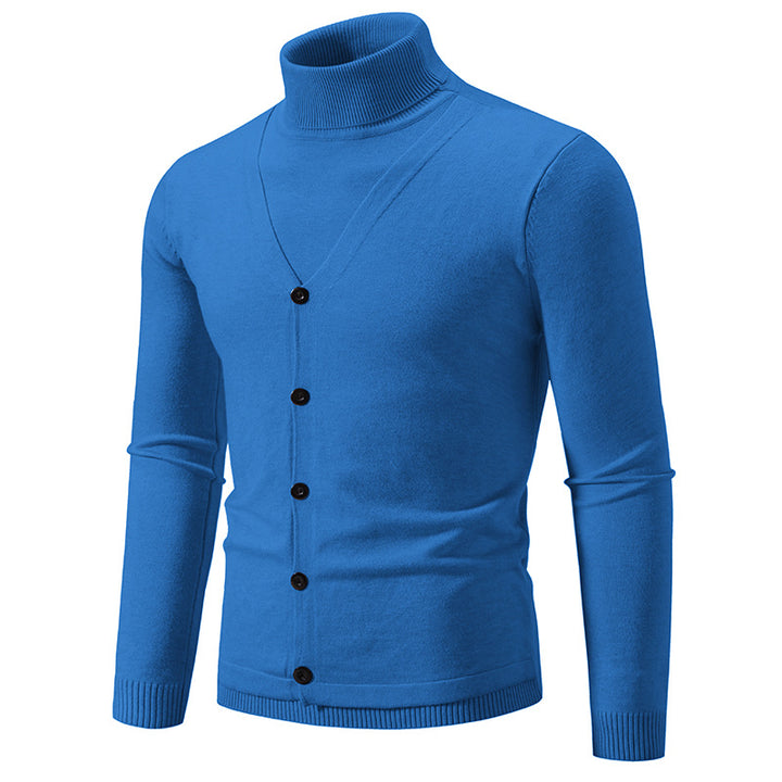 Elegant turtleneck sweater for men with front button details and fine knit texture Lune London