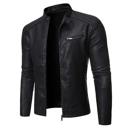 Stylish leather jacket for men with a high collar and practical zippered pockets Amarae