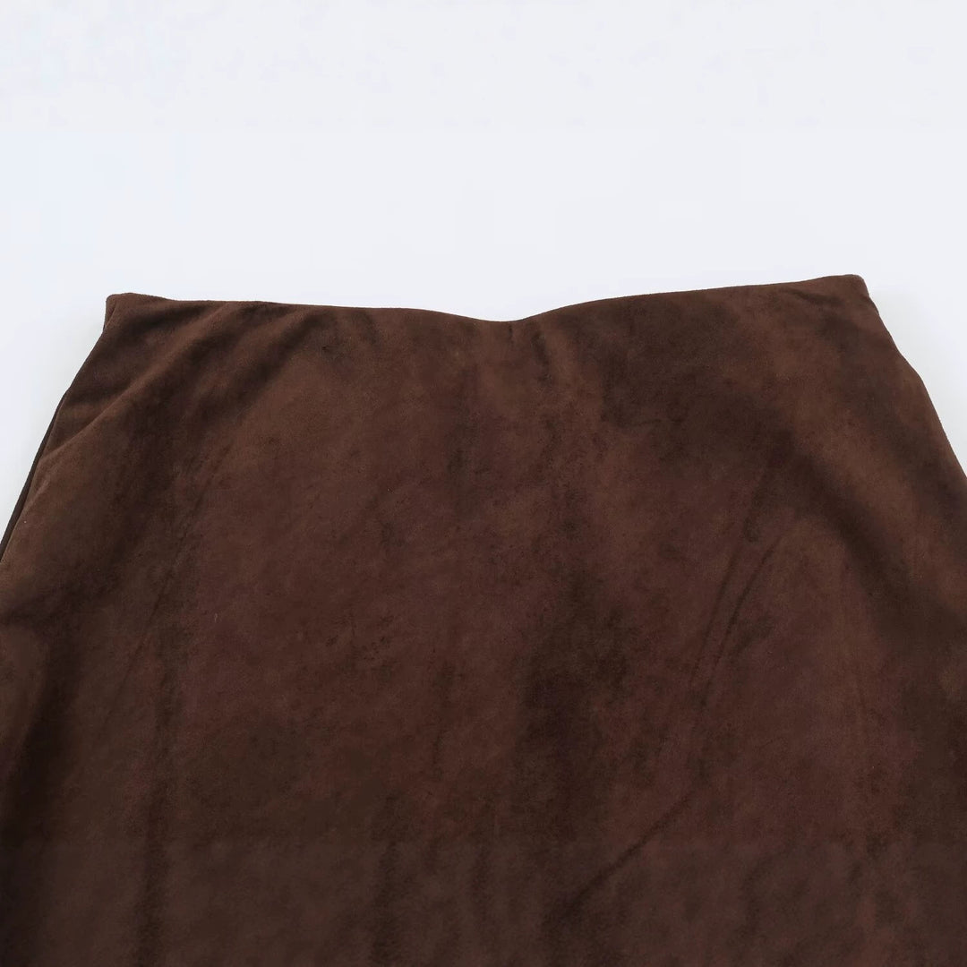 Women’s A-line midi skirt with velour look and chiffon ruffle Amarae