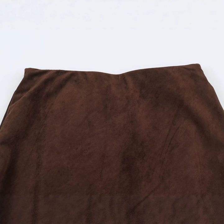 Women’s A-line midi skirt with velour look and chiffon ruffle Amarae