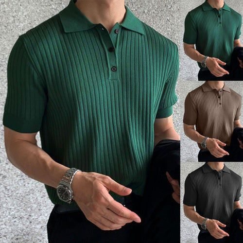 Cotton polo shirt for men with textured ribbed design and elegant collar Amarae