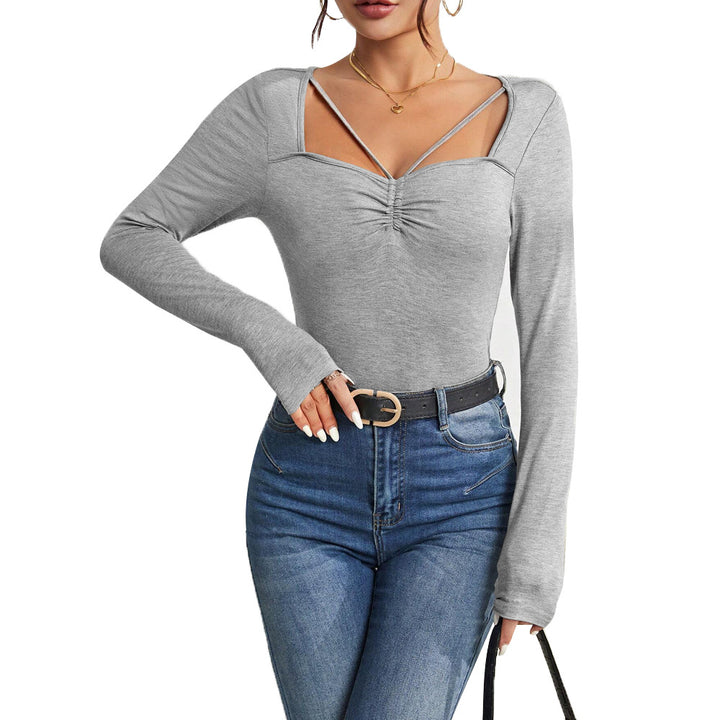 Body à manches longues pour femme avec décolleté en V tendance et détails raffinés aux épaules Chic & Stil