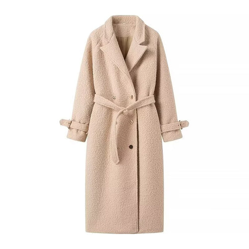 Elegant wool coat for women with tie belt and stylish button details Amarae