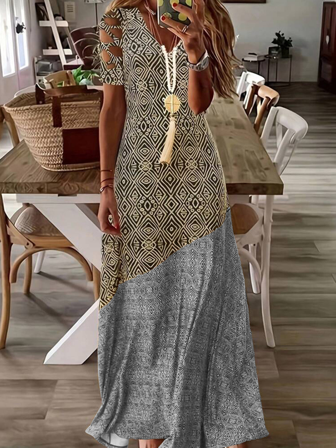 Chic Cut-Out Sleeve Bohemian Maxi Dress for Women