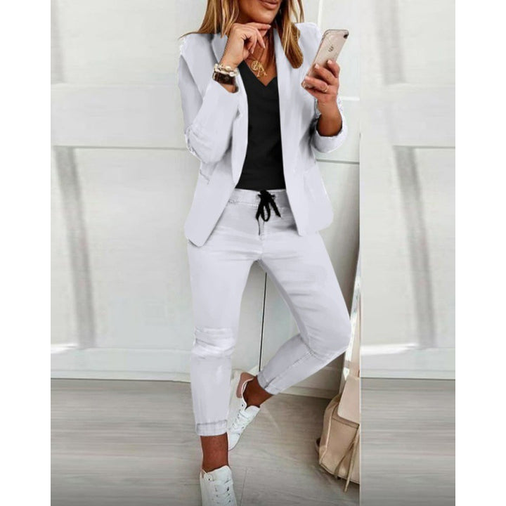 Women's Two-Piece Stretch Jersey Blazer Set with Drawstring Jogging Pants Amarae