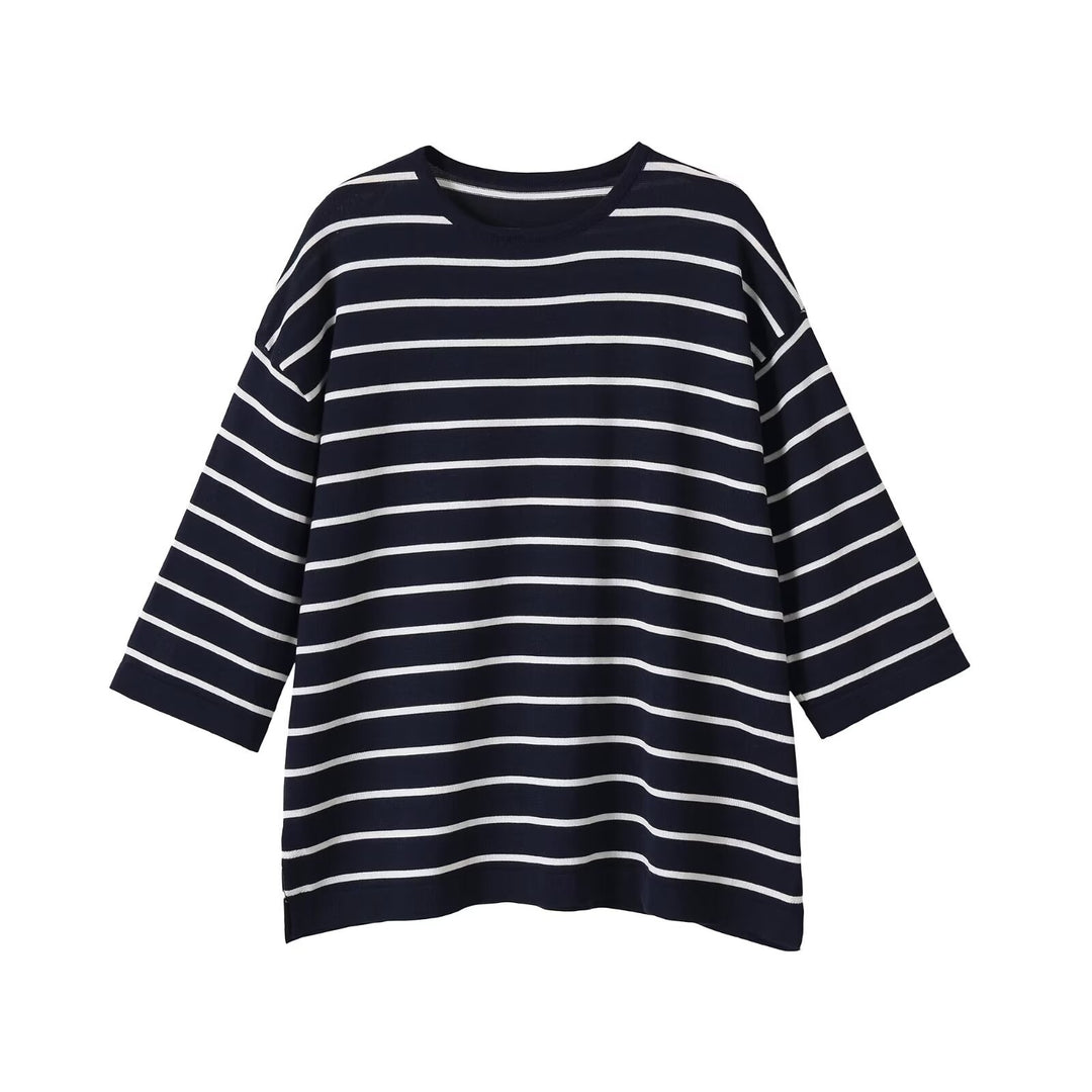 Women Oversize Maritime Striped Blouse with Three-Quarter Sleeves Amarae