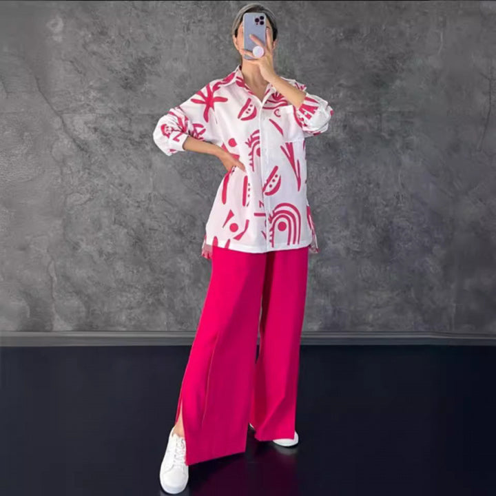 Women Oversized Casual Shirt with Graphic Print and Wide Cut Lune London