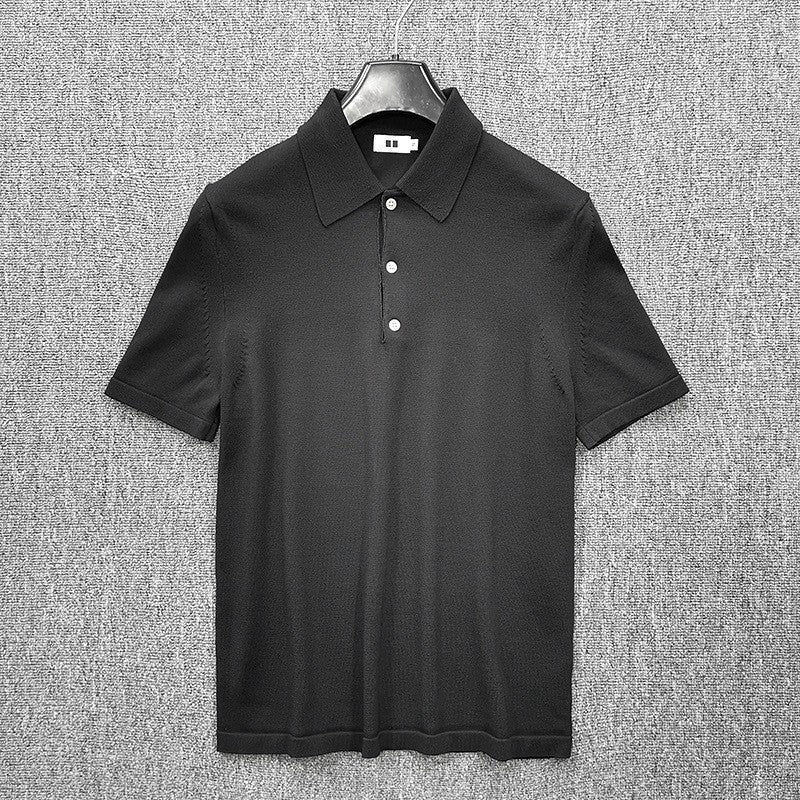 Men's Fine Knit Polo Shirt with Short Sleeves and Fine Button Placket Amarae