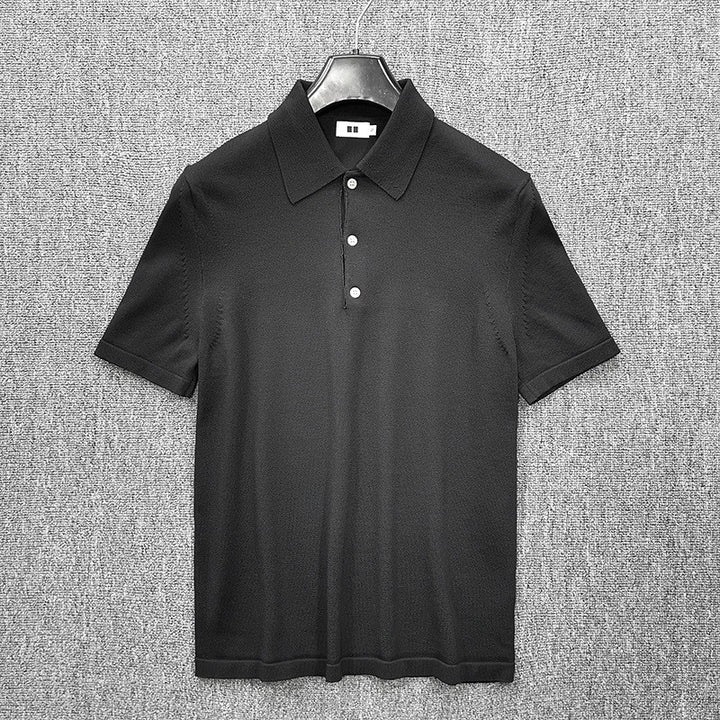 Men's Fine Knit Polo Shirt with Short Sleeves and Fine Button Placket Amarae