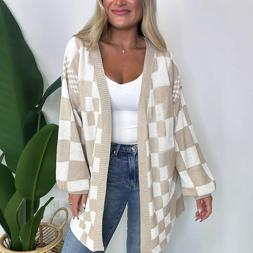 Ladies Oversize Cardigan with plaid pattern Amarae