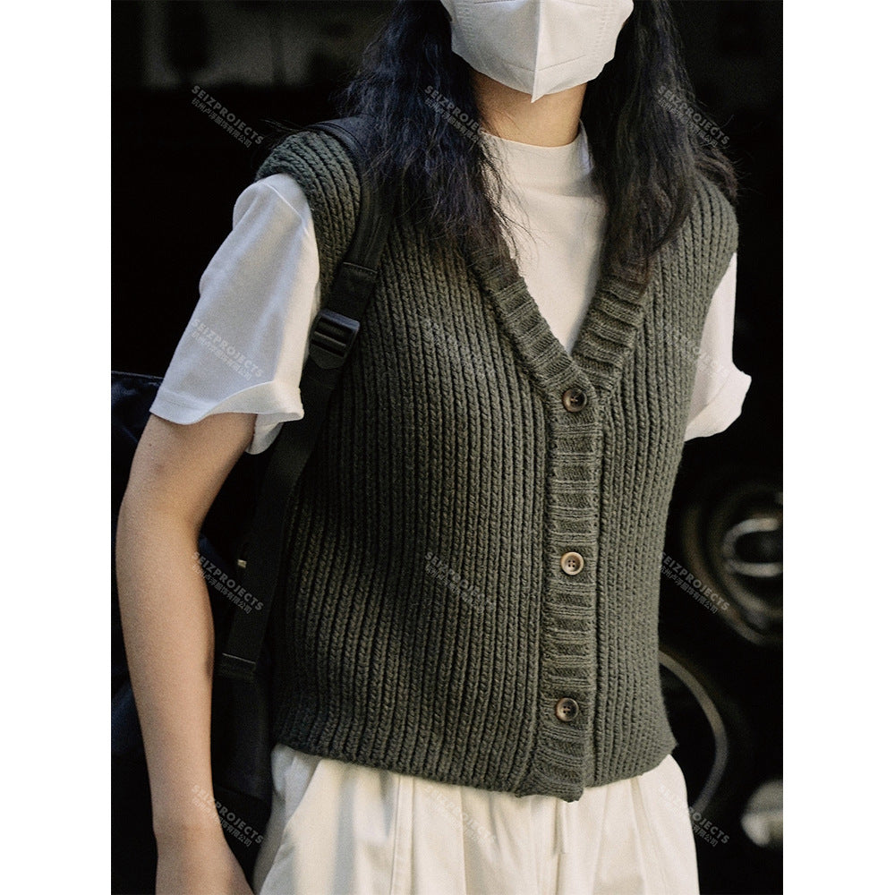 Women's Ribbed Knit Vest with V-Neck and Button Closure Amarae