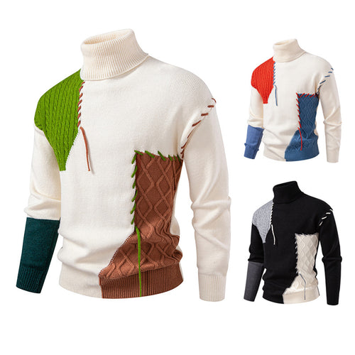 Men's turtleneck sweater with geometric braid pattern and contrasting accents Amarae