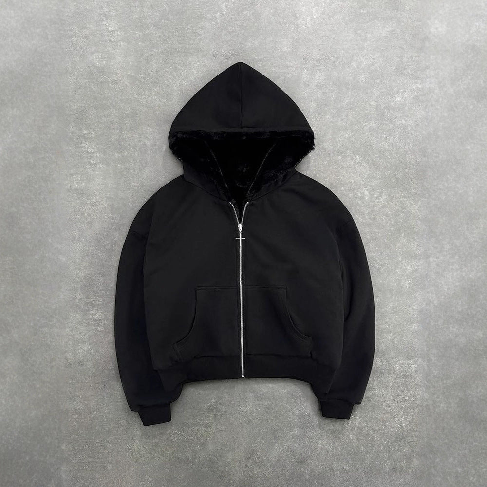 Veste à capuche en peluche pour femmes avec doublure léopard réversible Chic & Stil