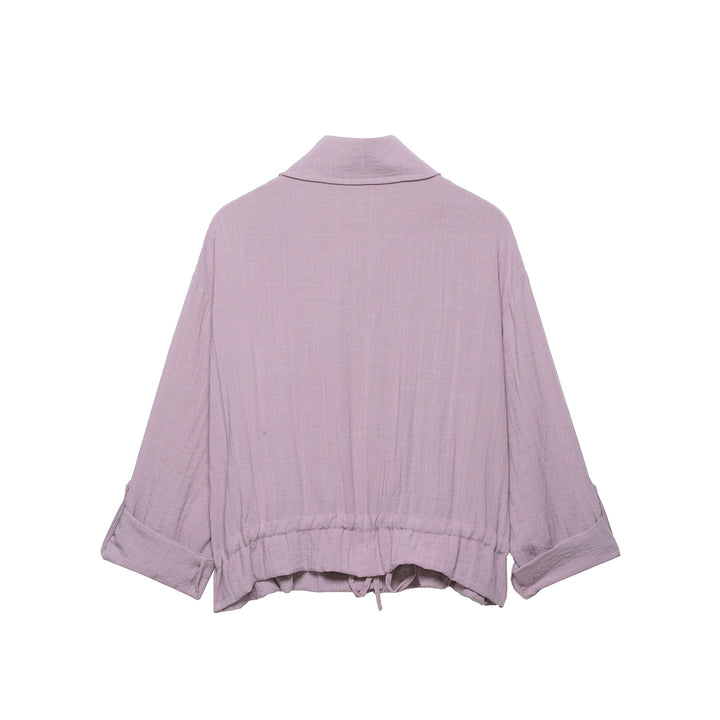 Women's Lightweight Shirt Blouse Utility Jacket with Drawstring Waist and Flap Pockets