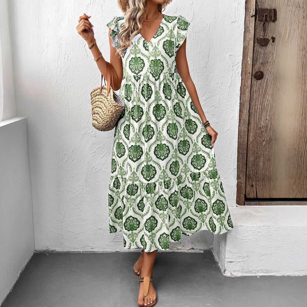 Maxi dress with ruffles for women with floral print and ruffles Lune London