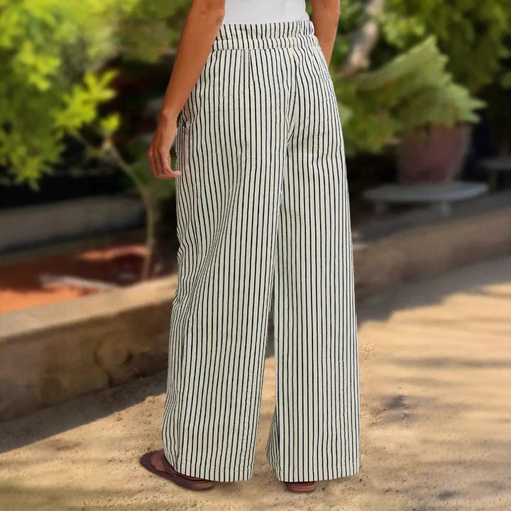 Ladies Comfortable Beach Pants with Casual Striped Pattern and Woven Belt Lune London