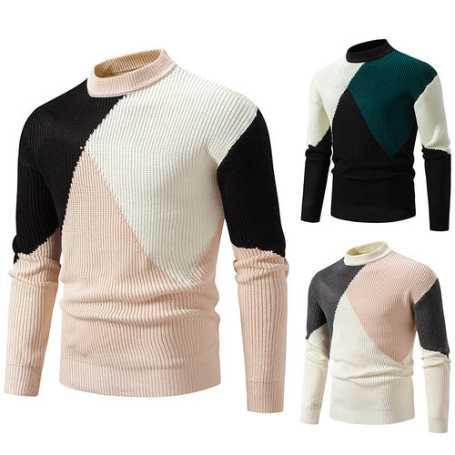 Men's high collar sweater with graphic color block design Amarae