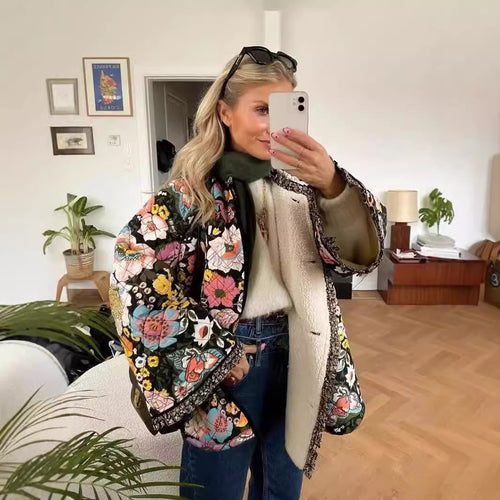Ladies trendy quilted jacket with floral pattern Amarae