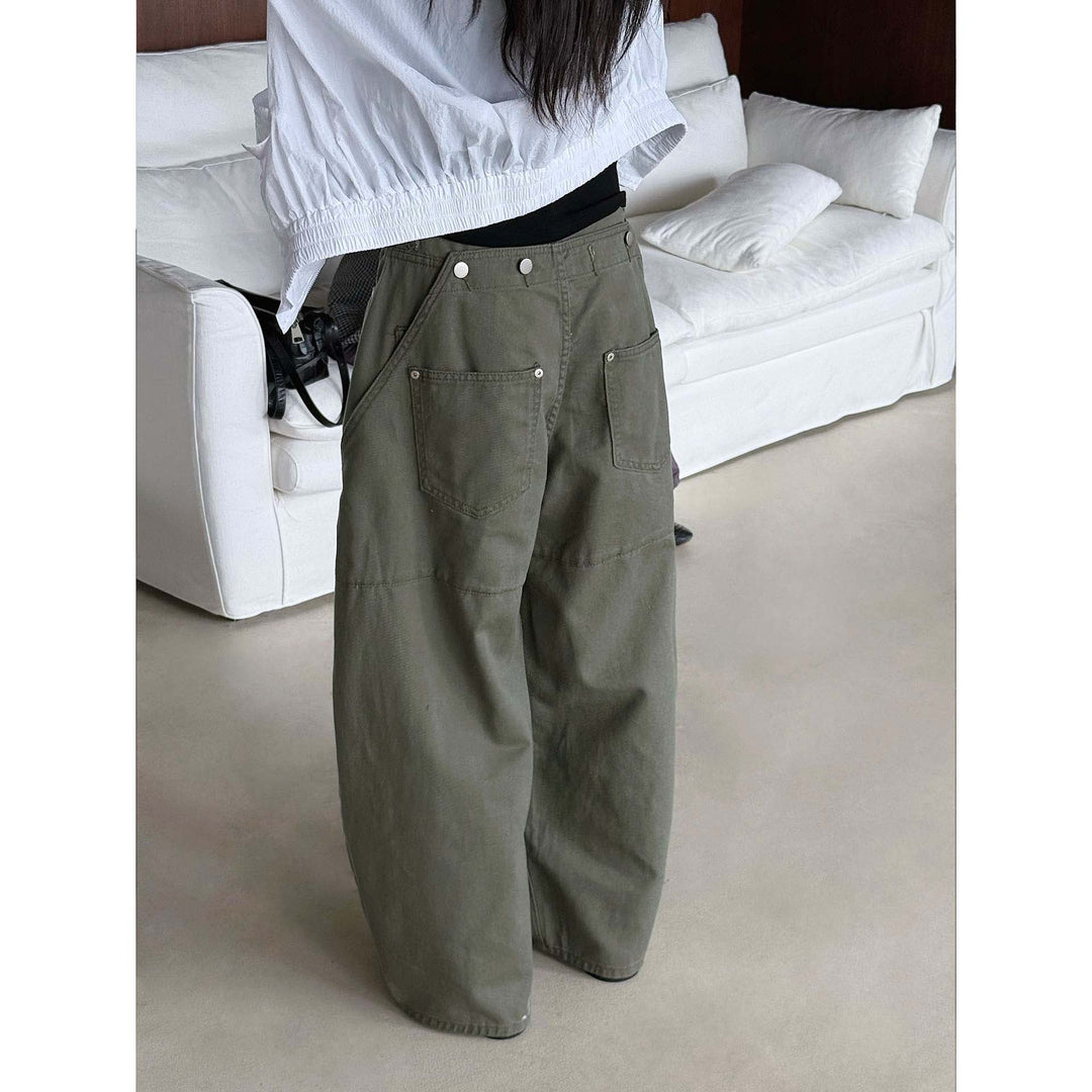 Women's Wide High-Waist Utility Cargo Pants with Low Crotch Line Amarae