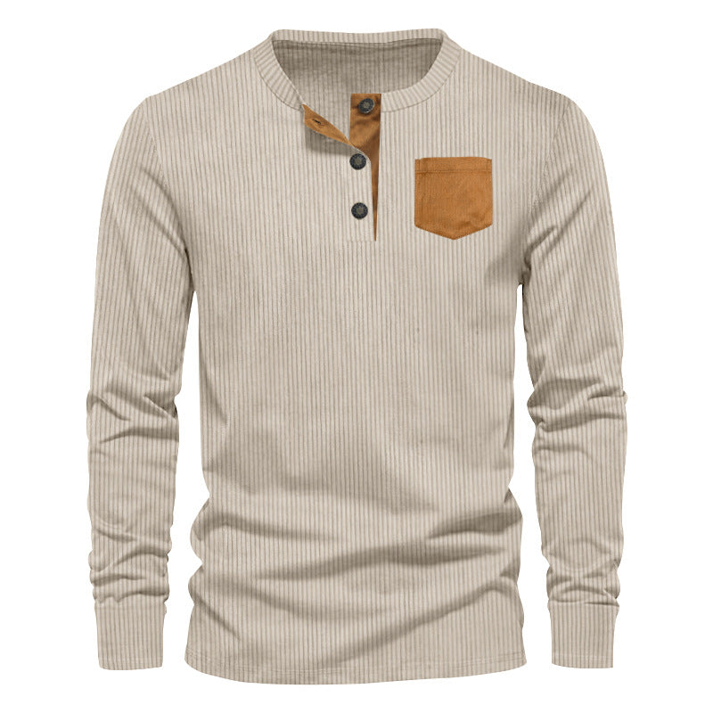 Men's Long Sleeve Henley T-Shirt with Ribbed Design and Practical Chest Pocket Lune London