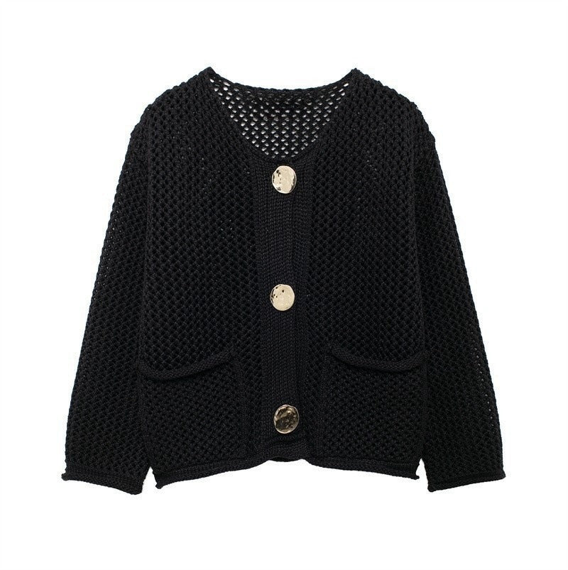 Ladies' knitted cardigan with openwork pattern and practical pockets Lune London