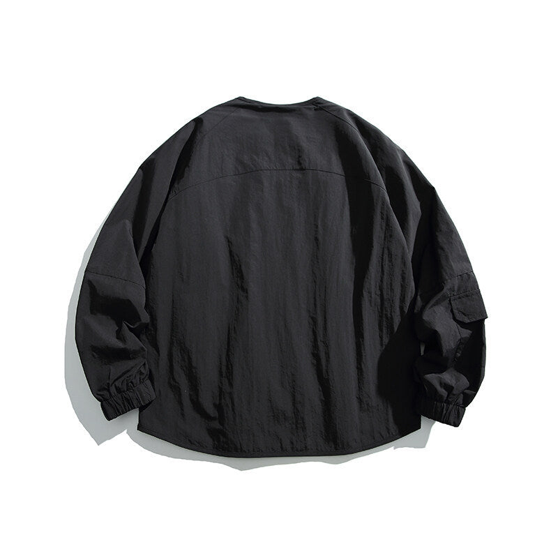Unisex Light Oversize Over-shirt Jacket made of technical Nylon mix with V-neck and zippered pockets Amarae
