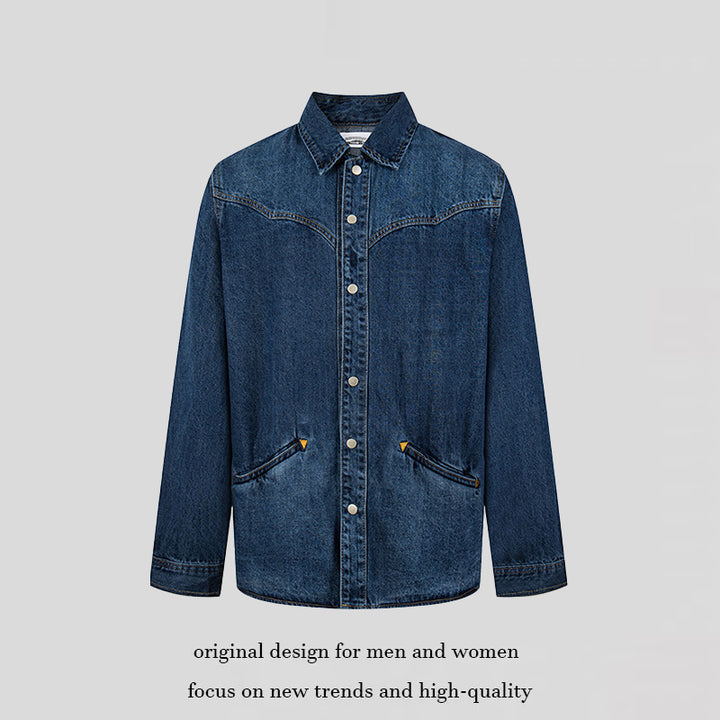 Unisex jeans overshirt with snap buttons, western yoke and plain insert pockets Amarae