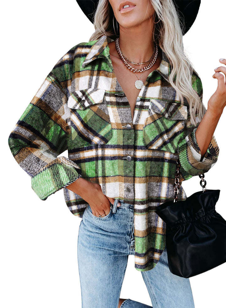 Plaid oversized women's jacket with snap button closure Lune London