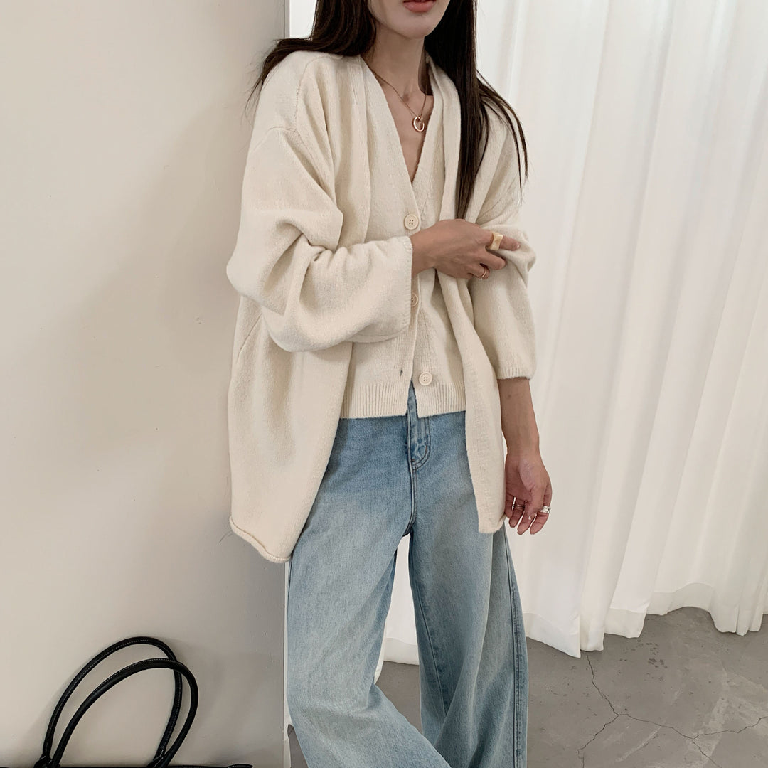 Gilet en tricot décontracté pour femmes avec fermeture à boutons et manches volumineuses Chic & Stil