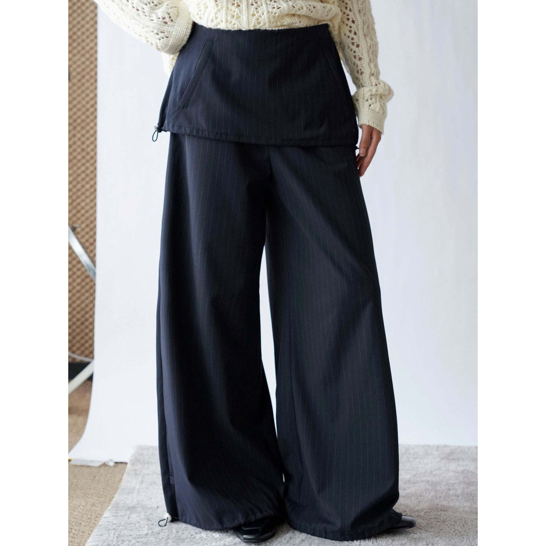 Women Wide Pinstripe Pants with Overlay and Drawstring Amarae