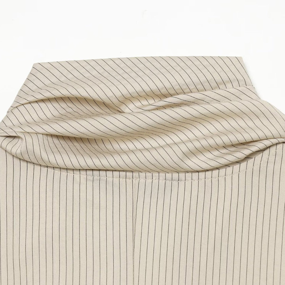 Ladies blouse with necktie collar, fine pinstripe and floral appliqué Amarae