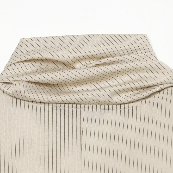 Ladies blouse with necktie collar, fine pinstripe and floral appliqué Amarae